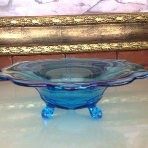 Vintate Aqua Blue Indiana Tiara Glass Duchess Footed  Bowl